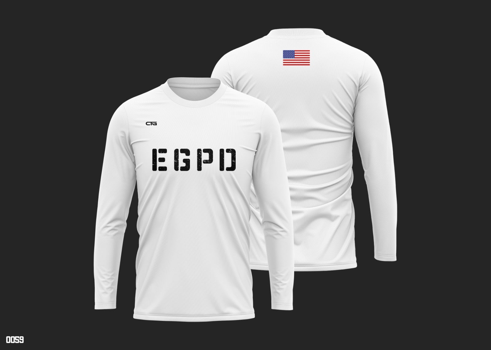 Change The Game Apparel EGPD Honor long sleeve performance tee displayed on a model, showcasing a comfortable athletic fit.