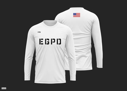 Change The Game Apparel EGPD Honor long sleeve performance tee displayed on a model, showcasing a comfortable athletic fit.