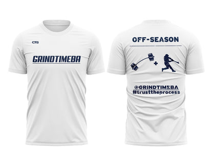 Change The Game Apparel GrindTimeBA Off-Season Tee, front view showing black cotton t-shirt with graphic design.