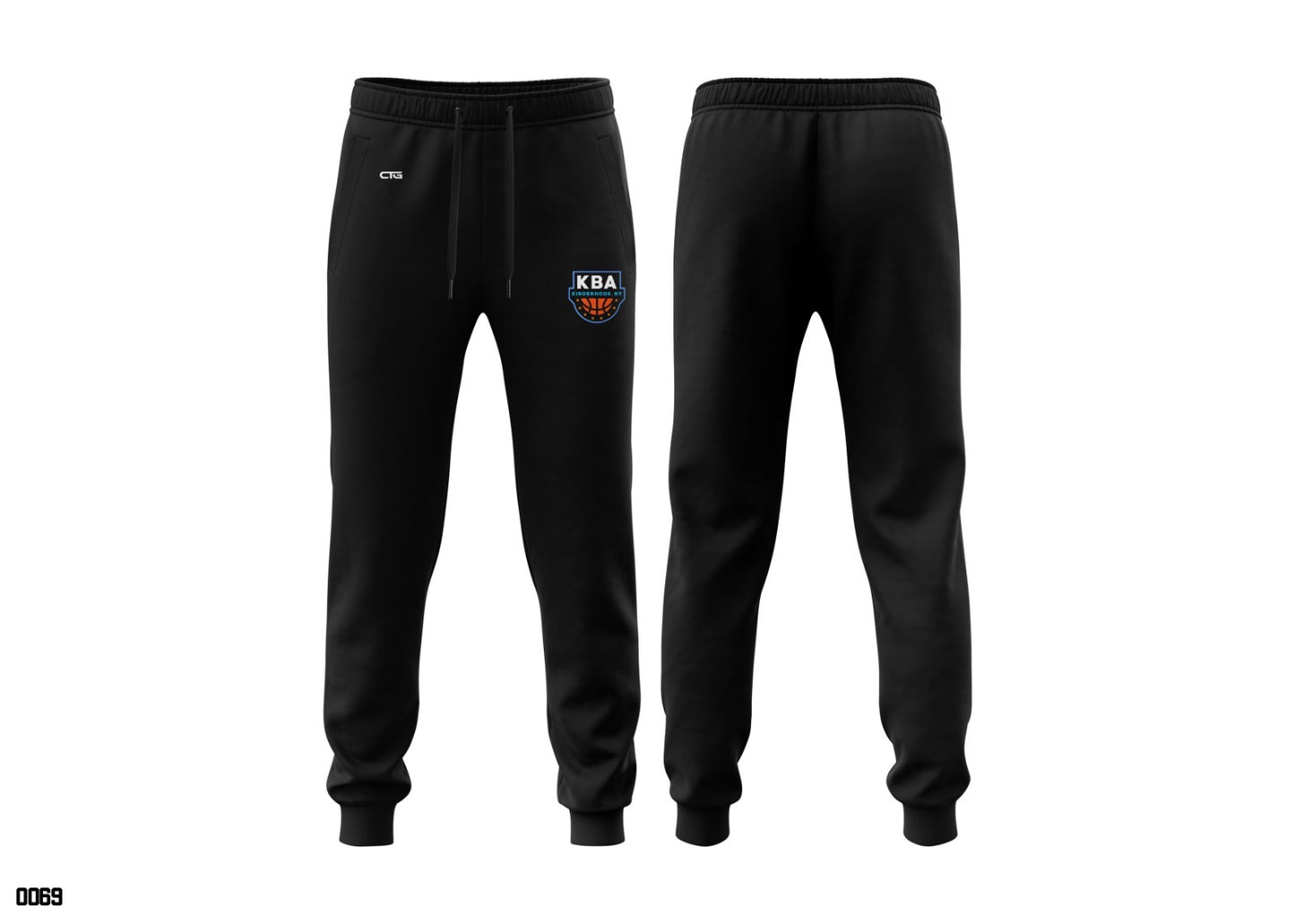 Kinderhook Lakers player joggers by Change The Game Apparel featuring team logo and athletic fit in navy and white.
