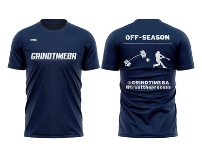 Change The Game Apparel GrindTimeBA Off-Season Tee in black laid flat, showcasing the front design and fit.
