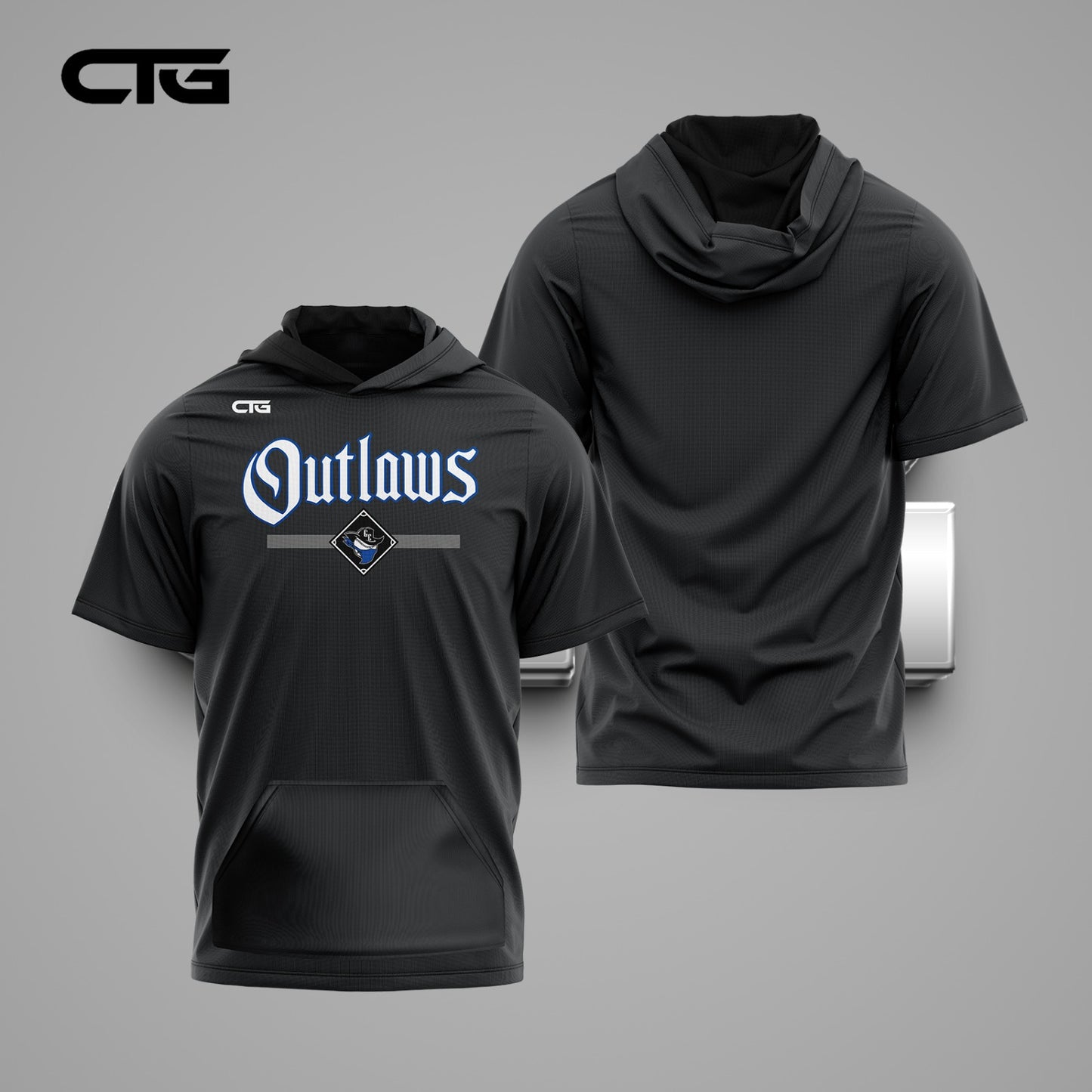 Change The Game Apparel Outlaws Classic Dugout Shortsleeve Hoodie showing front view with logo and casual fit.