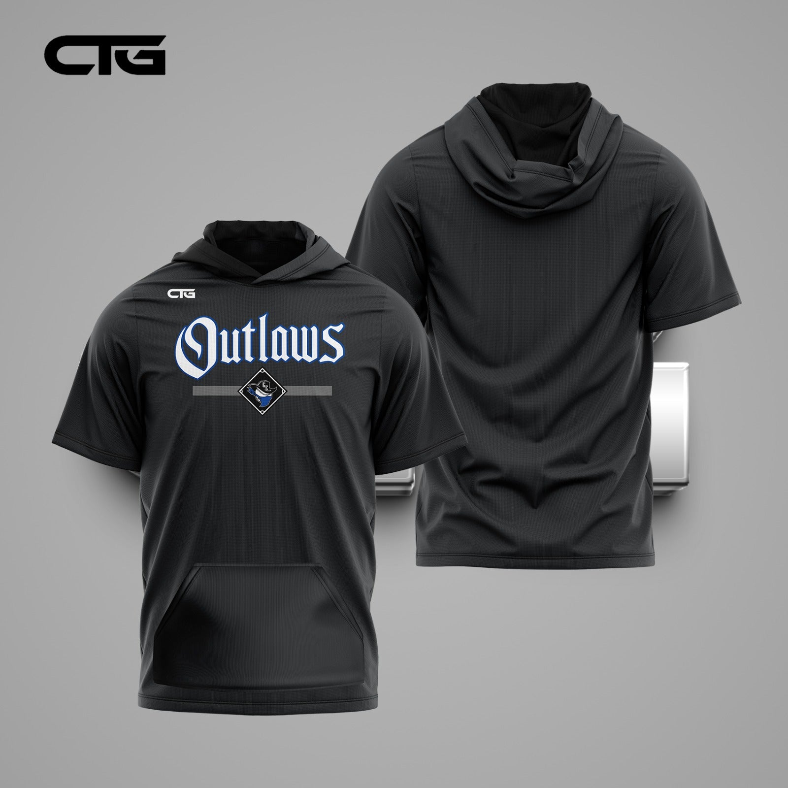 Change The Game Apparel Outlaws Classic Dugout Shortsleeve Hoodie showing front view with logo and casual fit.